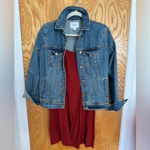 Bundle: Burgundy Dress and Jean Jacket. Small